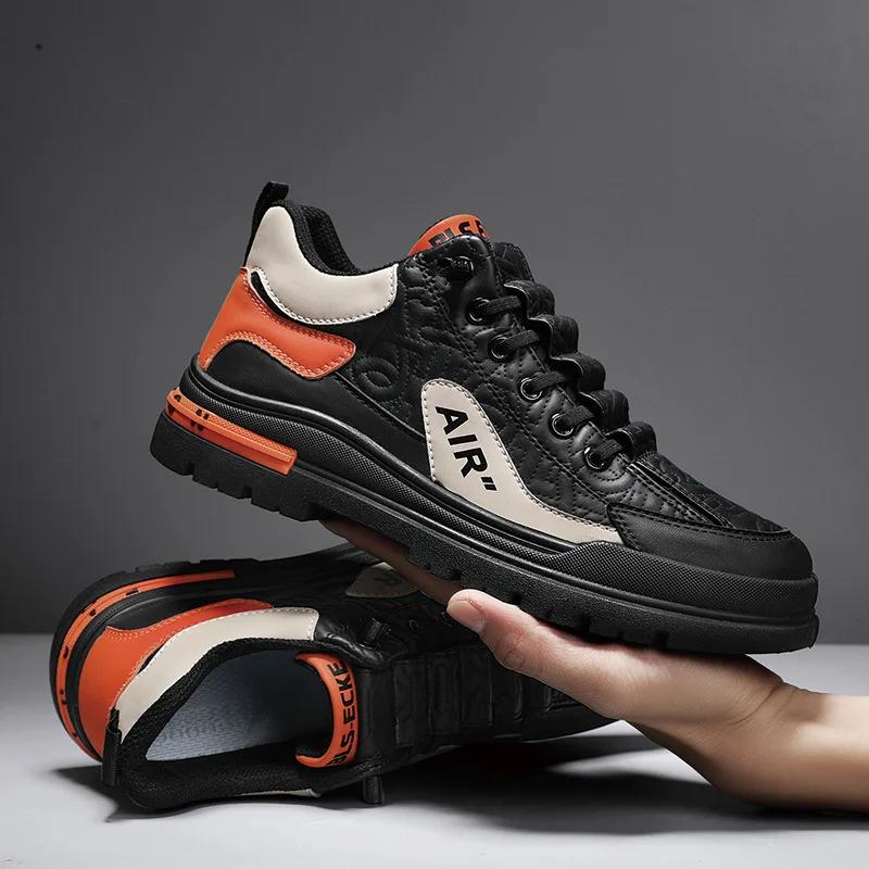 Fashion Thick Bottom Non-slip Male Footwear 2025 New Leather Casual Shoes Korean Breathable Work Shoes Trend Tenis Masculino Plate Shoes