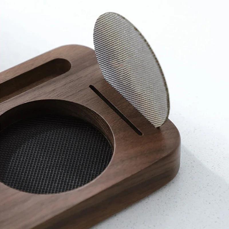 51/58mm Kaffe Tamper Mat Station Ställ Valnötsträ Kaffeborste Filter Förvaringsbas Portafilterhållare Espresso Tillbehör
