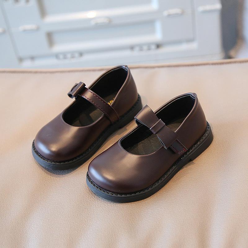 Baby Girls Leather Shoes Toddler Fashion British Style Bowknot Rubber Bottom Flats Spring Autumn Kids Casual Simple Shoes 25