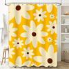 Modern Floral Shower Curtain Set Yellow White Water Repellent Fabric for Home Bath Decorations