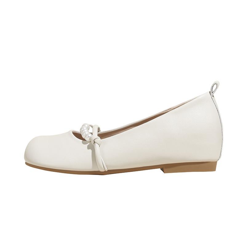Inner Height Increase Mary Jane Shoes Women's New Flat-soled Soft-soled Maternity Shoes Pearl Gentle Temperament with Skirt Shallow Mouth Single Shoes