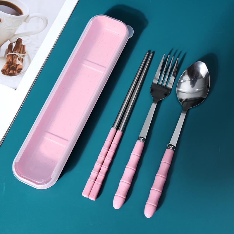 Chopsticks and Spoon Set Student Stainless Steel Portable Tableware 3-Piece Set Children's Fork Single Office Worker Storage Box