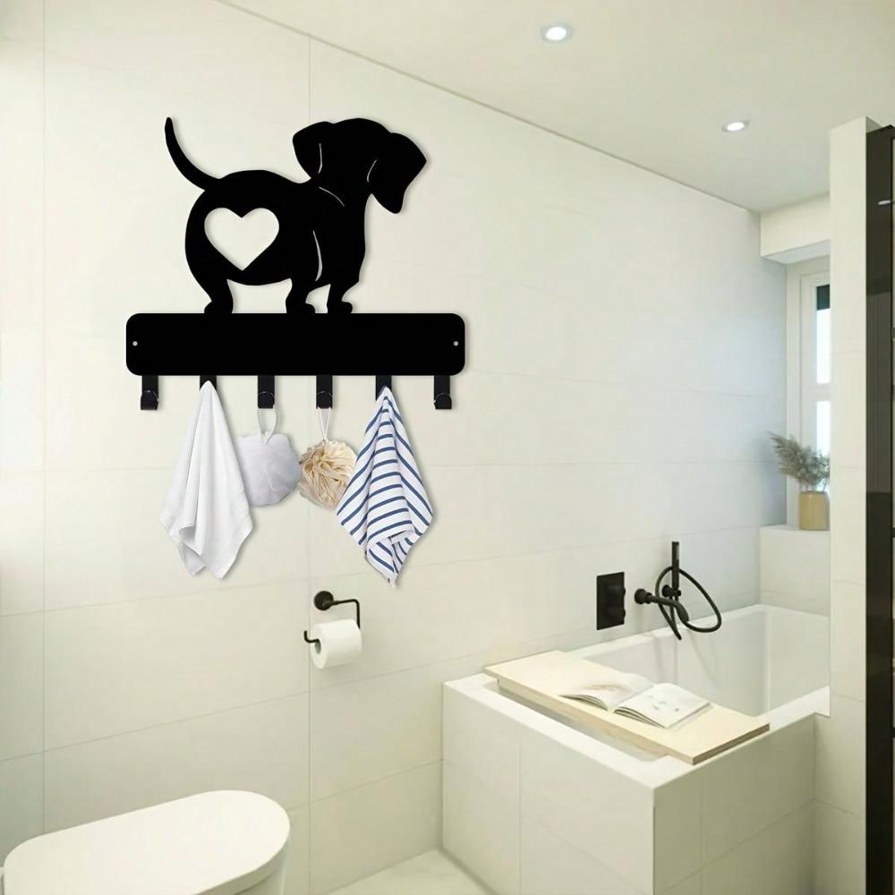 Metal Dachshund Key Holder Heart Shaped Wall Hook for Home Office Black