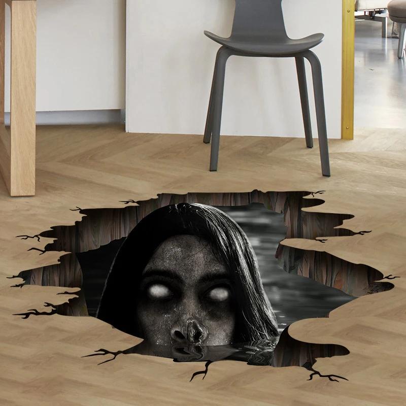 3D Floor Wall Stickers Scary Ghost Halloween Removable Interior Decoration Scary Atmosphere Bar Party Spooky Decoration Props