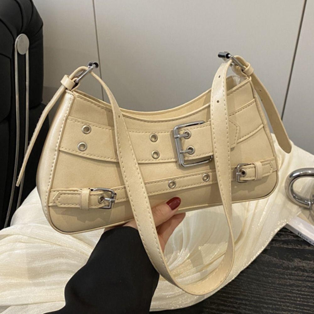 Pu Leather Y2k Underarm Bag Elegant Spicy Girls Handbag Trendy Belt Buckle Shoulder Bag  Club