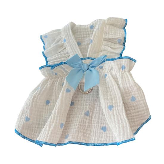 Pet Dress Love Heart Print Sleeveless Ruffle Bowknot Decor Breathable Spring Summer