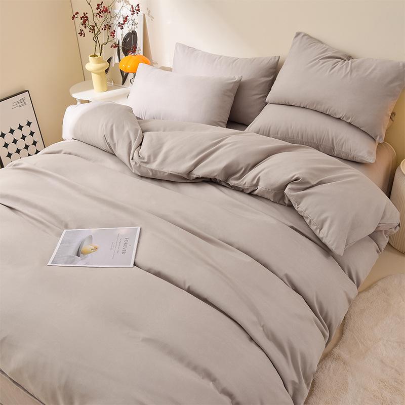 Plaid Solid Color Thickened Brushed Bed Sheet Four-piece Set Quilt Cover Single Piece Washed Cotton Dormitory Bedding Three-piece Set