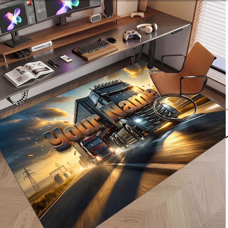 Car Racing Theme Soft Crystal Velvet Rug Custom Name & Text Print Non Slip Floor Rug for Bedroom Living Room