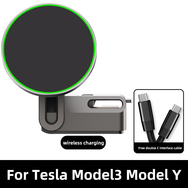 TEEQ Car Phone Holder For Tesla Model 3/Y Air Outlet Lossless Mount Magnetic Wireless Charger 15W Fast Charging Free Adjustable