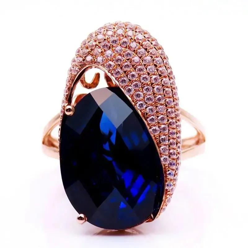 Anillos de Compromiso de Zafiro Cristal Elíptico Exagerado Brillante para Mujer Chapado Oro Rosa Amuletos Estilo Punk Lujo Zirconia