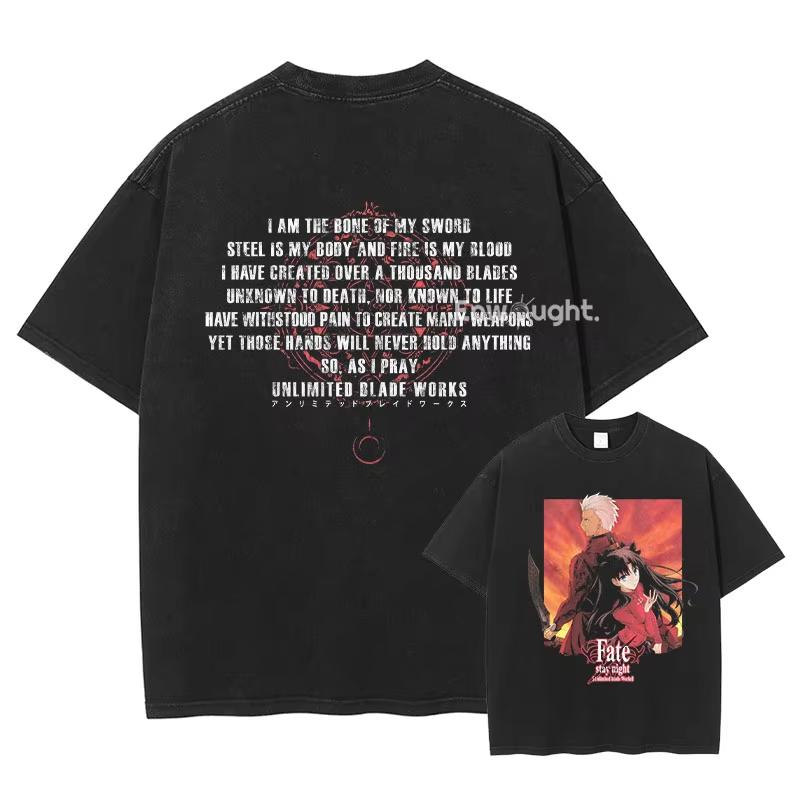 Fate Stay Night graphic tees vintage washed style forand wo short sleeve oversized unisex fashionable from a210