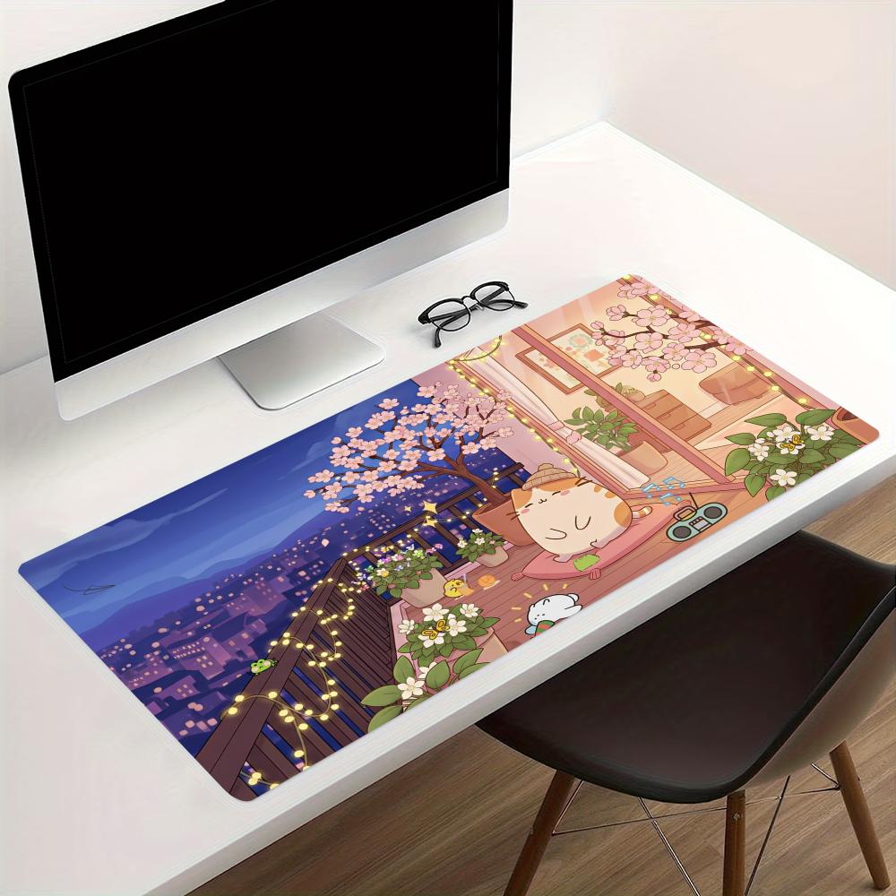 Cozy Anime Street Extended Gaming Mouse Pad Non-Slip Rubber Base Large Desk Mat Mouse Pad For Laptop PC Gaming Setup Decor