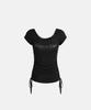 BADBLOOD Rhinestone Emblem Lace Deep Round 1/2 T-Shirt - Black