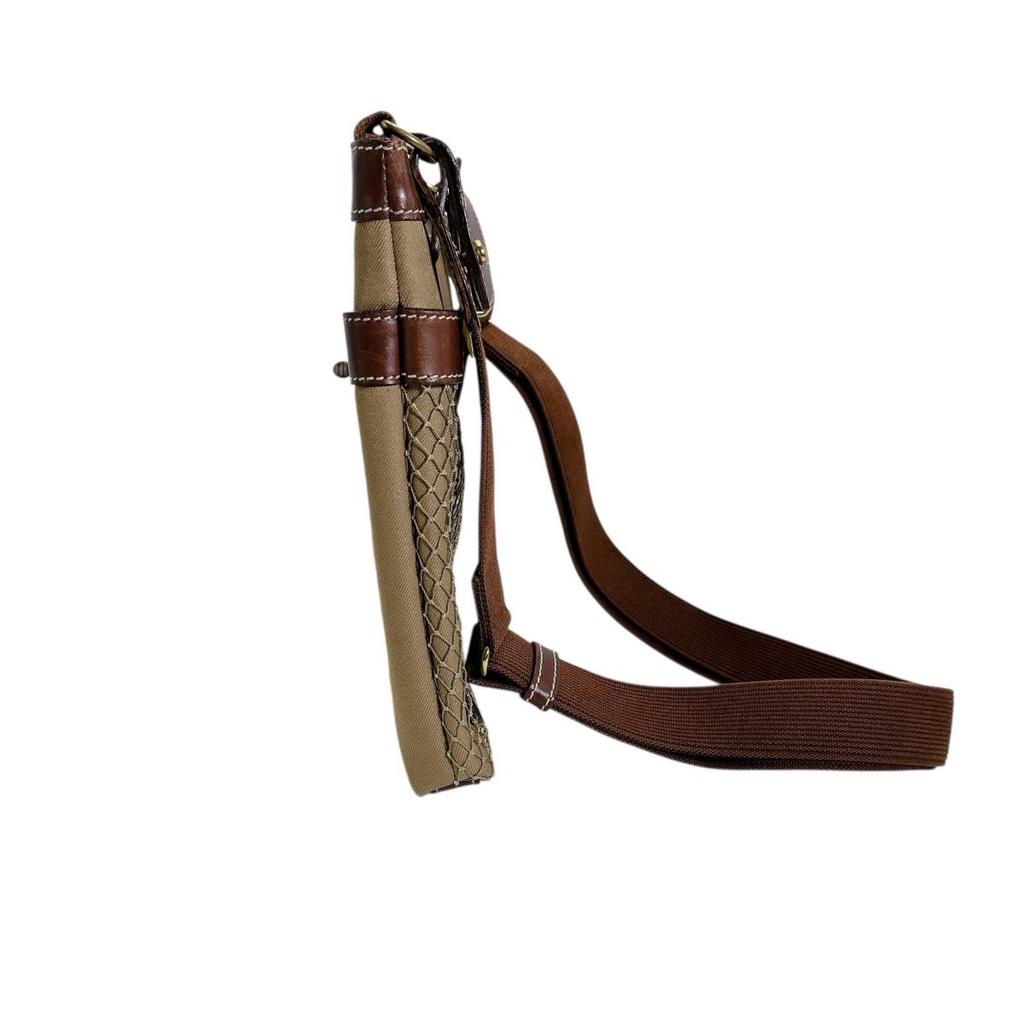 HUNTING WORLD Diagonally hung Shoulder Bag canvas Khaki x Brown unisex Used
