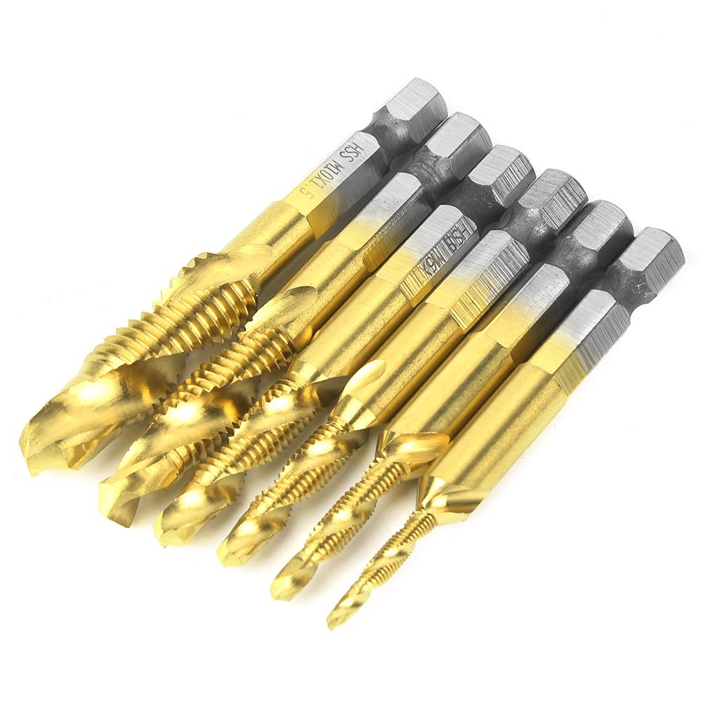 6PCS High Speed Steel 6.35mm Hex Shank Tap Drill Bit Compound Tap M3CelsiusM4CelsiusM5CelsiusM6CelsiusM8CelsiusM10 (Type A)