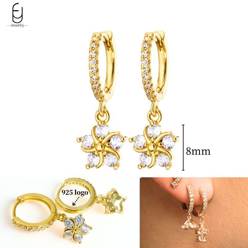 925 Silver Ear Needle White Crystal Gold Earrings for Women Luxury Water drop/Heart/Flower Pendant Earring Fine Jewelry