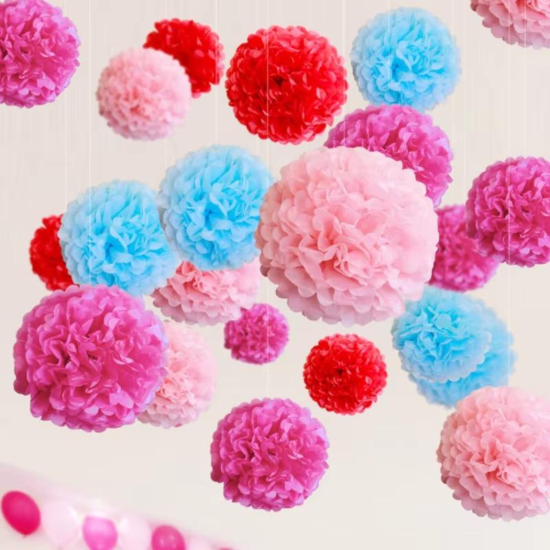 10-35cm Tissue Paper Pompoms Wedding Decorative Paper Flowers Ball Baby Shower Birthday Party Decoration paper pom poms DIY
