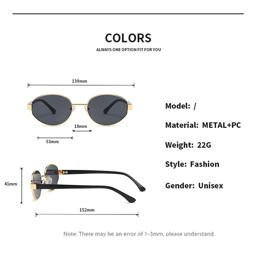 Retro Oval Sunglasses Women Trendy Metal Sun Glasses Men Outdoor Fashion Decorative Sunshade Eyewear Uv400 Luxury Brand Design