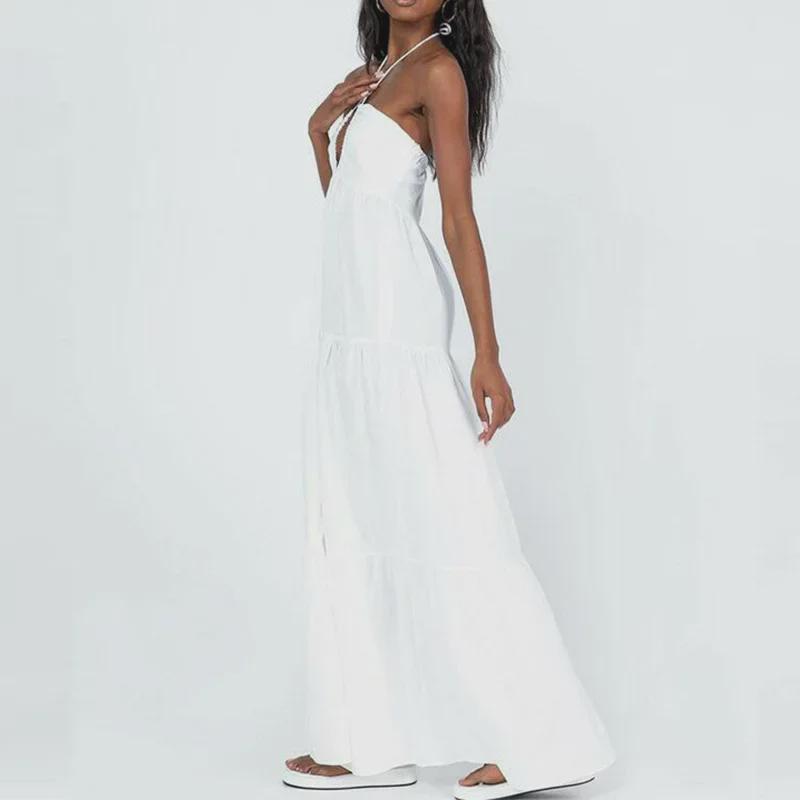 Vestido Boho Blanco Halter para Mujer 2025