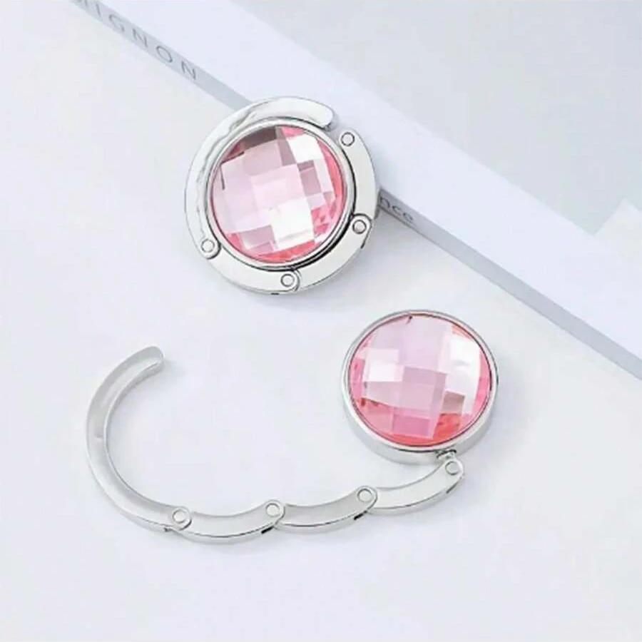 Portable Round Acrylic Hook Student Table Hook Lattice Crystal Bag Hanger Folding Metal Multifunctional Gift Bag Hook