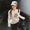 2025 Plus Size White Cotton Long Sleeve T-Shirt for Women - Early Autumn Loose Fit