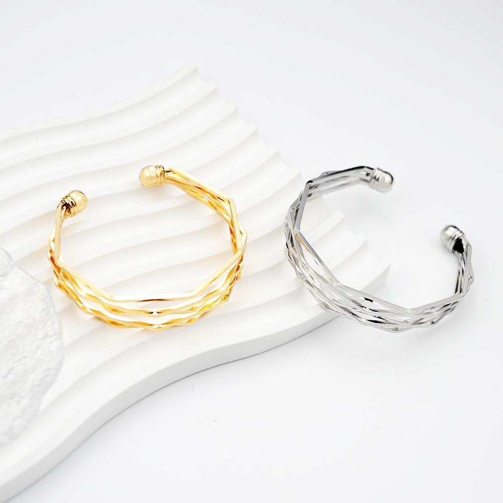 Pure Brass Geometric Angled Bracelet - Five-Layer Stereo Design