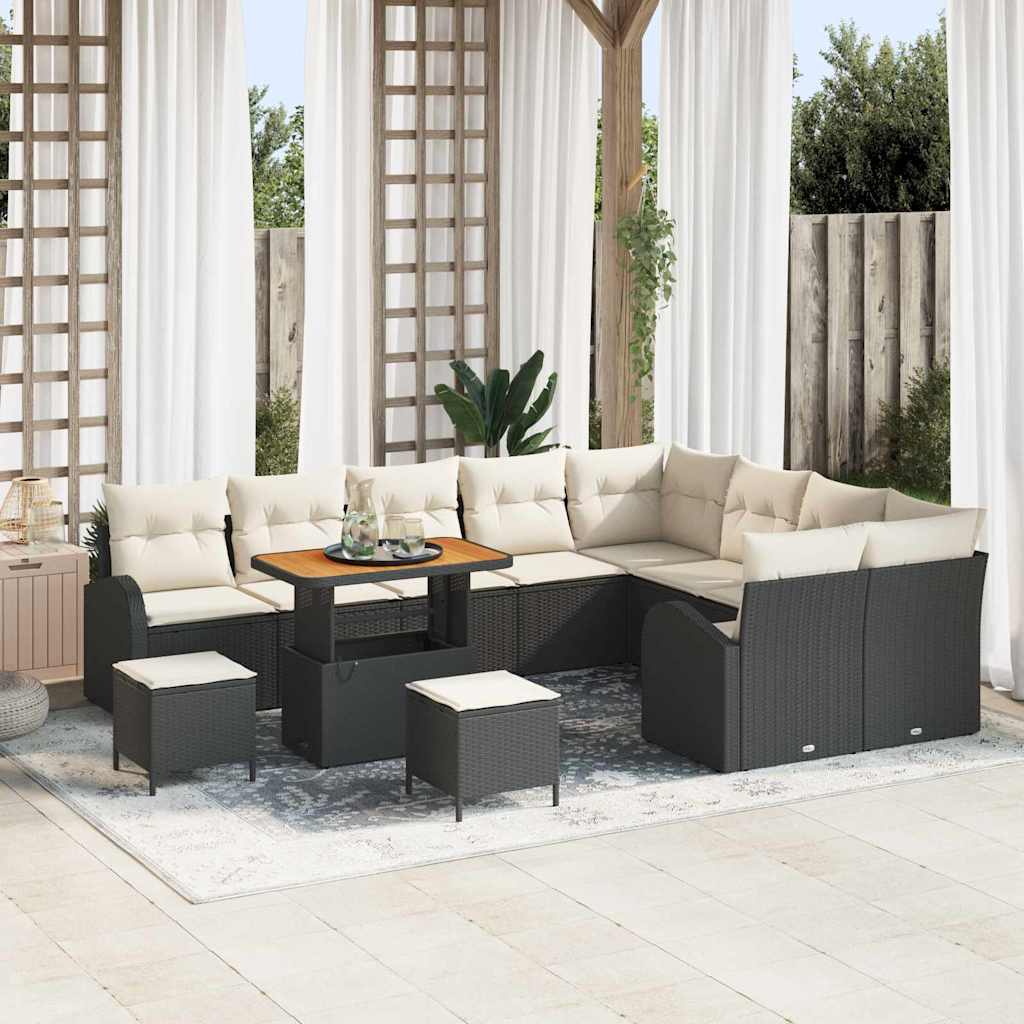 Garden Sofa Set with Cushions 12 pcs Black Poly Rattan