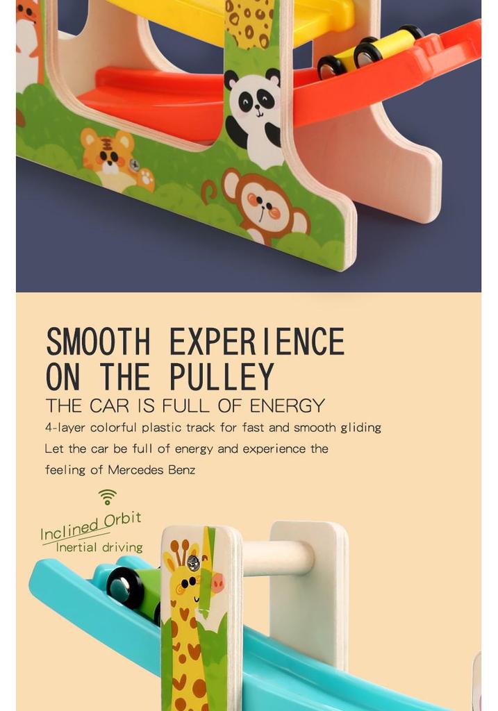 Wooden Racing Track Glider: Fun Educational Hand-Pushed Gravity Car Toy