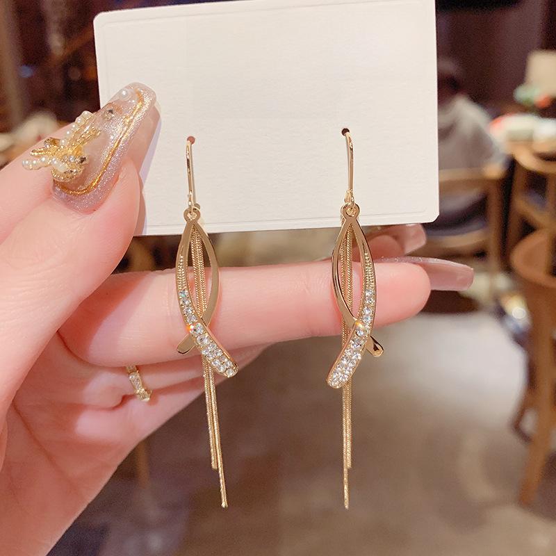 Zircon Cross Tassel Long Earrings - Fashionable, Unique Ear Hooks
