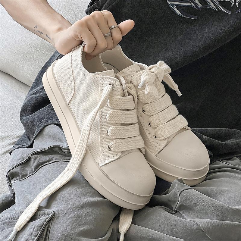 Big Head Casual Canvas Shoes Thick Shoelaces Low Top Old Dirty Shoes Thick Sole Heightening Board Shoes