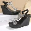 Fashion Plus Size 2025 Summer Women's Modern Sandals Crystal Butterfly Platform Wedges Elastic Band Sandals Fashion Dress Party Shoes