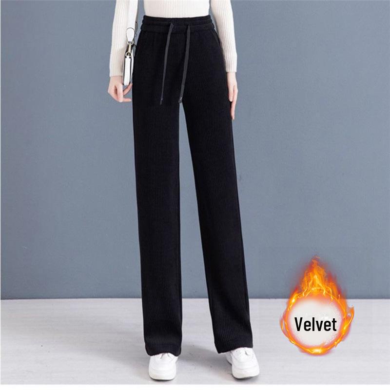 Spring and Autumn Winter Velvet Corduroy Wide-Leg Pants High-Waist Loose Pants Thickened Straight Leg Casual Pants
