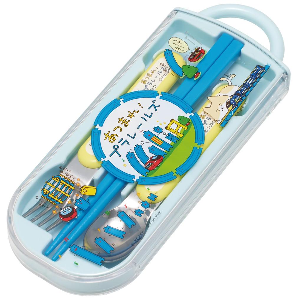 Skater Lunch Box Chopsticks Trio Set for Children: Chopsticks, Spoon, Fork, 16.5cm, "Gather 'round Plarails" (Boys' Edition) TACC2-A
