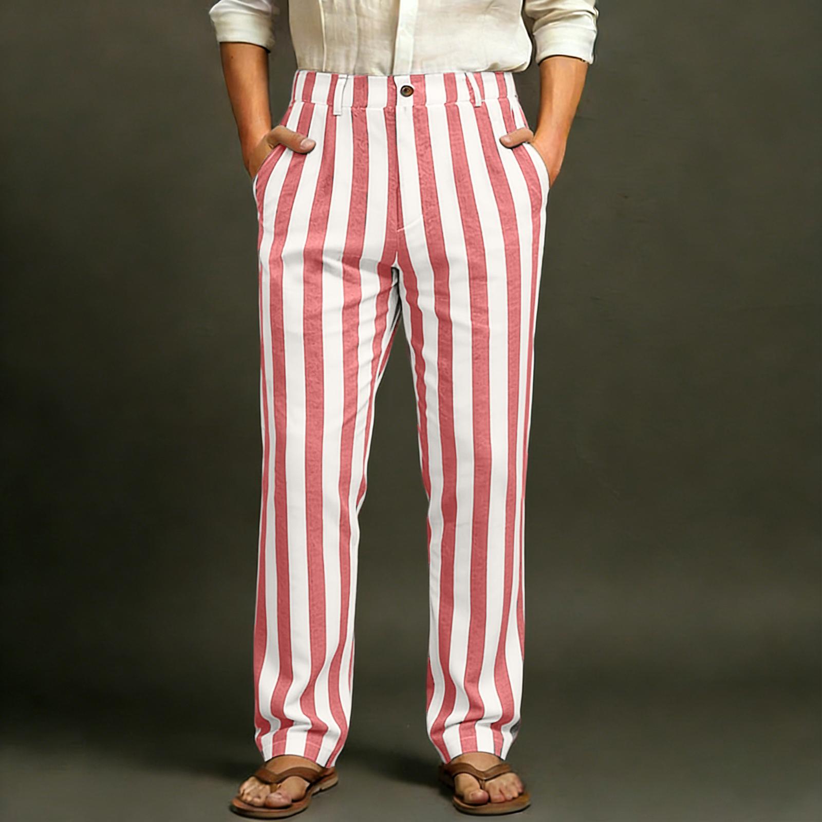Men s Vertical Striped Straight Leg Casual Pants with Button Closure and Side Pockets for Everyday Wear XXXL