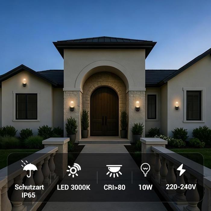 Applique murale d'extérieur LED NETTLIFE - Noire, étanche IP65, 10 W, blanc chaud 3000 K, adaptée aux murs extérieurs, modèle 1