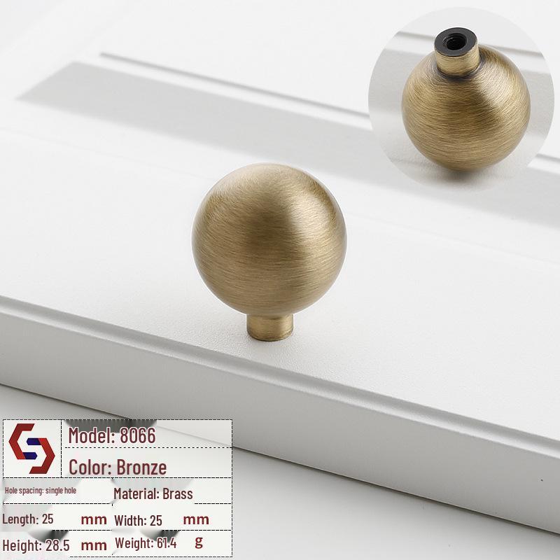 Vintage Brass Handle for Wardrobes, Cabinets, Drawers, and French Doors - Single Hole Light Luxury Style Furniture Hardware