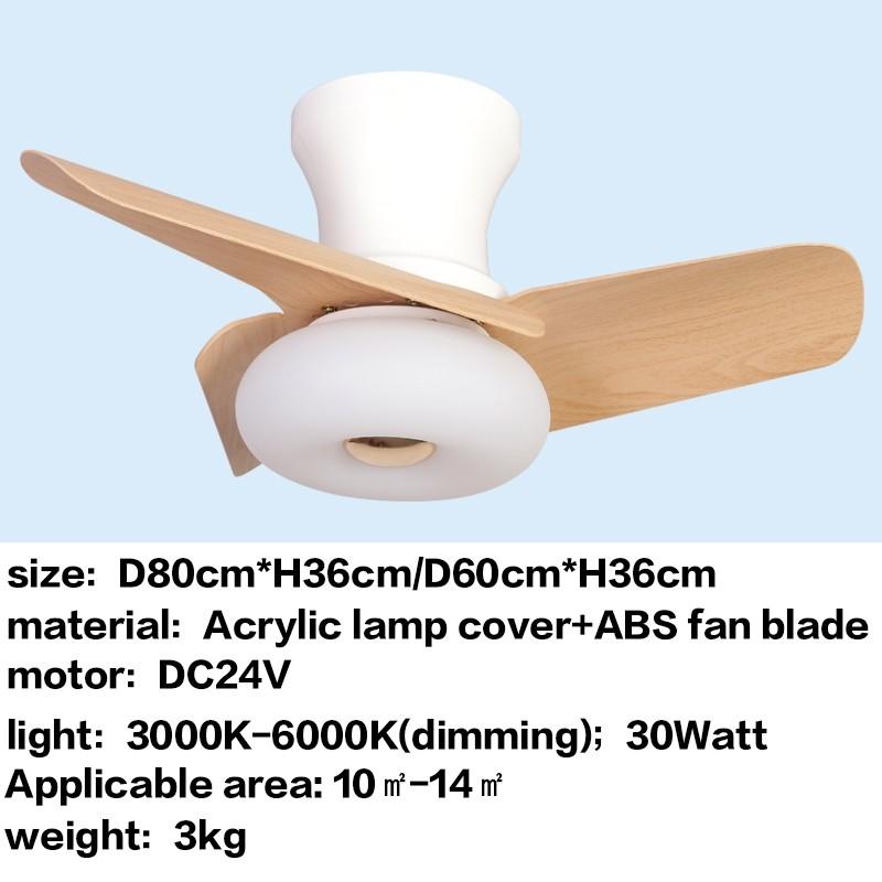 24" 32" DC Motor Small Ceiling Fan Lamp Electric Ceiling Fan With Light Bedroom  LED Tricolor Dimming Lighting Fan