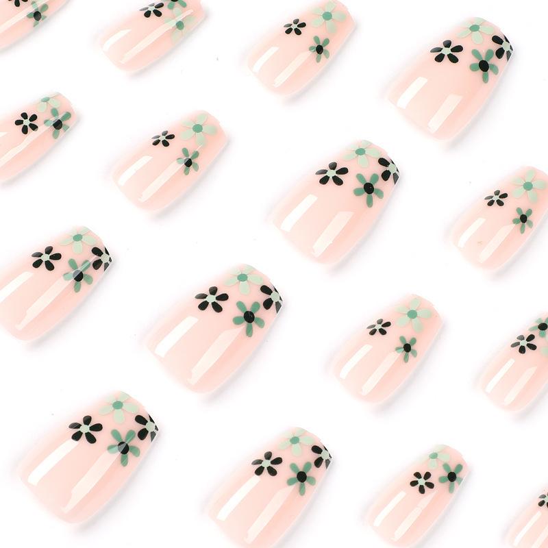 Detachable Green Floral Jelly Nail Tips