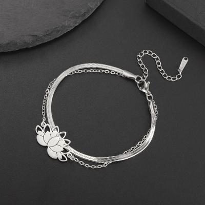 Simple Hollow Lotus Pendant Titanium Steel Bracelet Women Fashion Jewelry Gift