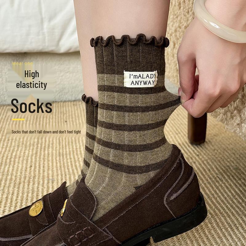 Women's Japanese-Style Frilly Edge Mid-Calf & Knee-High Slouch Socks - Autumn/Winter Versatile Fabric.