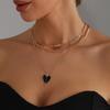 Elegant Drip Glaze Heart Charm Necklace Multi Layering Pendant Jewelry Accessory Adjustable Length Retro Design