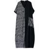 Summer Thin Cotton Linen Artistic Loose Slimming V-neck Short Sleeved Mid Length Dress for Women