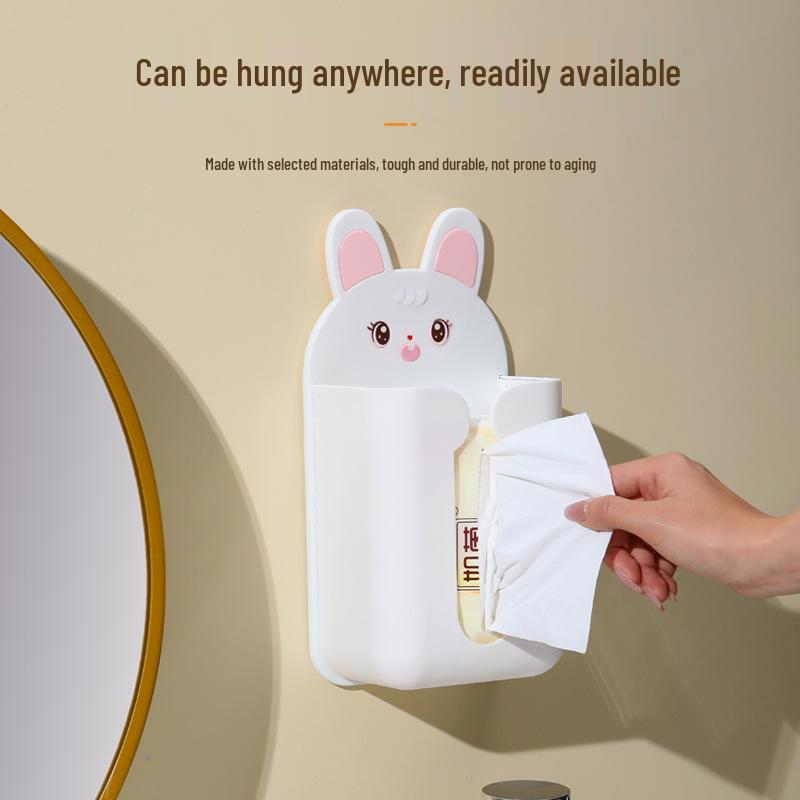 Wall-Mounted Cartoon Tissue Dispenser: No-Punch Tissue Box & Storage for Facial Towels, Bathroom & Kitchen Hanging Solution