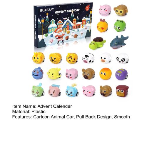 Yousheng Christmas Advent Calendar 2025 Cartoon Animal Car Shapes Countdown Calendar Battery-Free Pull-Back Cars Educational Toy