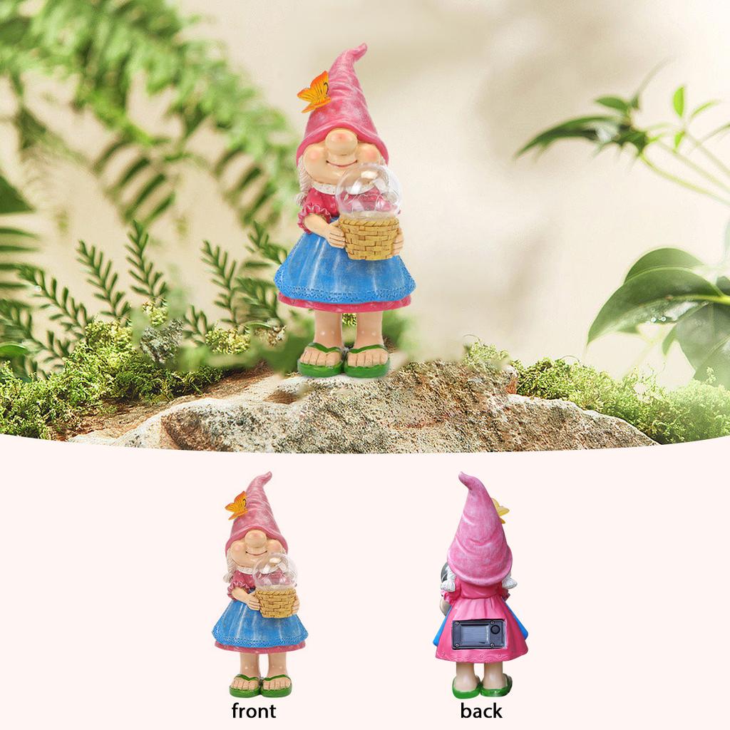 Solar Dwarf Elf Statue with Light Resin Glow Elf Figurines Waterproof Art Crafts Christmas Gifts Garden Decor for Courtyard Yard