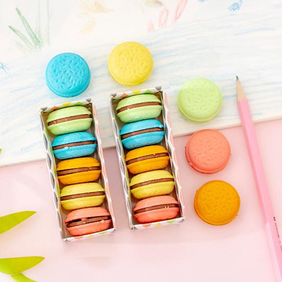 5Pcs Macaron Cookie-Shaped Eraser Set Cute Creative Erasers for Kids Students Colorful Pastel Soft Rubber Erasers Fun School Supplies Classroom Prize