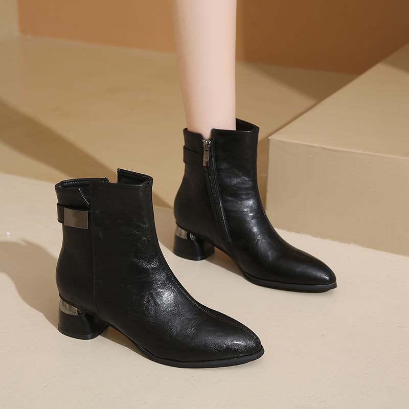 Autumn Winter New Women's Ankle Boots Sexy Pointed Toe Side Zipper Mid-heels Shoes Woman Fashion Office Trend Modern Boots