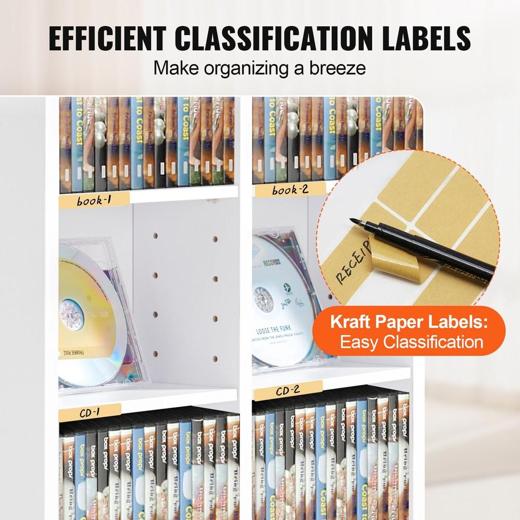 Media Storage Cabinet 8 Layers Adjustable DVD Shelves Holds 464 CDs White