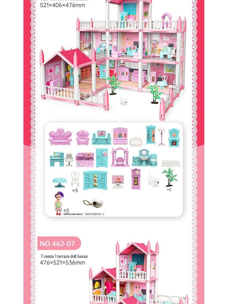 DIY Princess Castle Dollhouse with Lights for Girls' Pretend Play