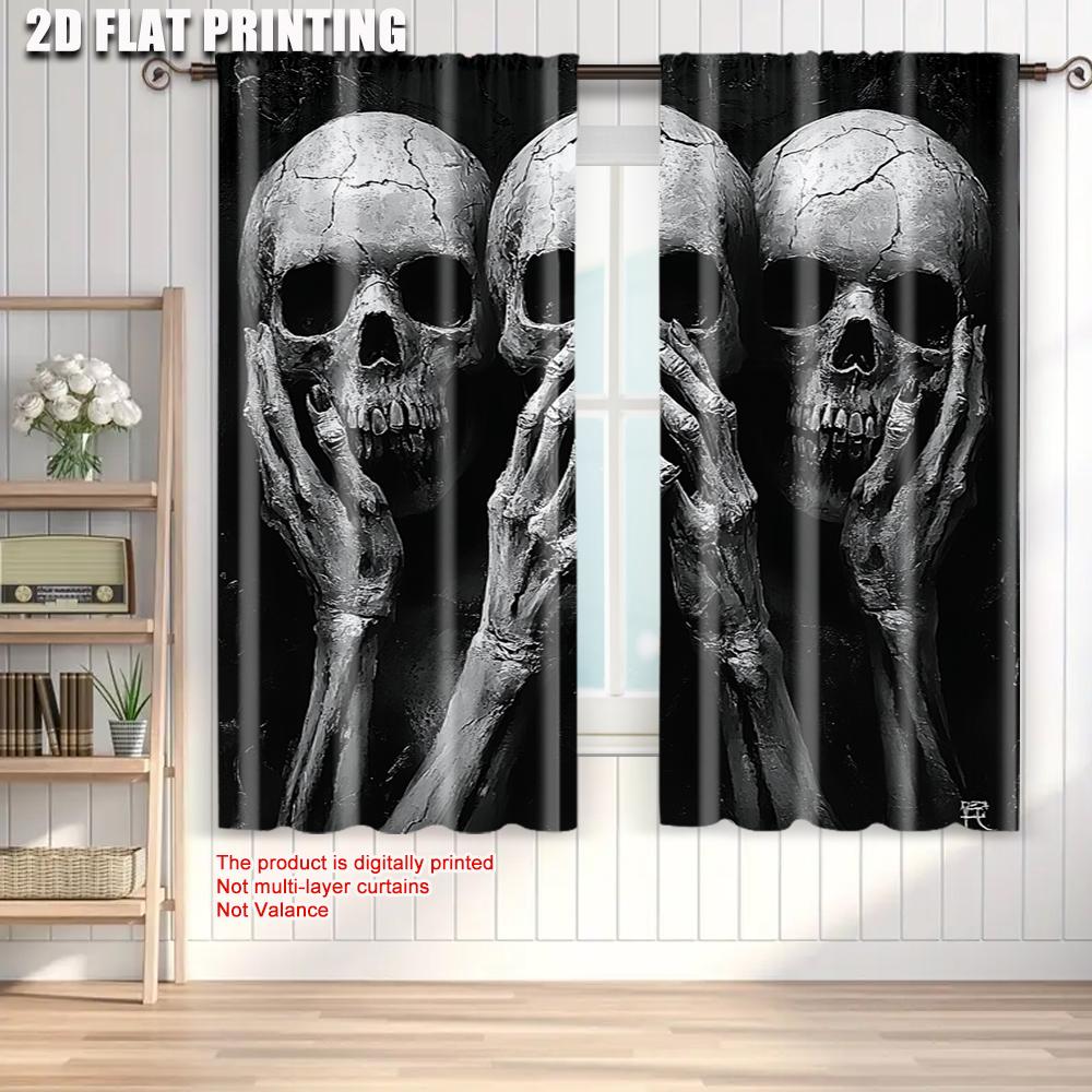 2pcs   Curtains Roller Blinds  print Black Skull Print 100% Polyester (without rod) Stuff Clearance Use for Bedroom